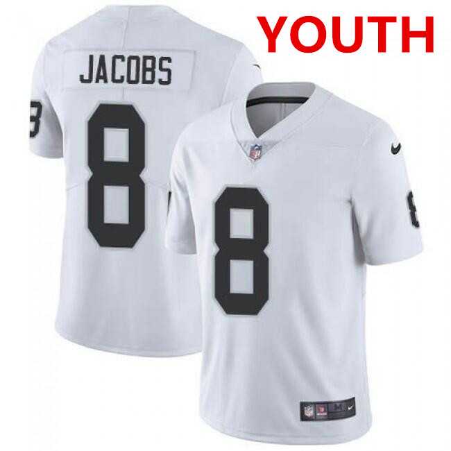 Youth Las Vegas Raiders #8 Josh Jacobs White Vapor Untouchable Limited Stitched Jersey->youth nfl jersey->Youth Jersey